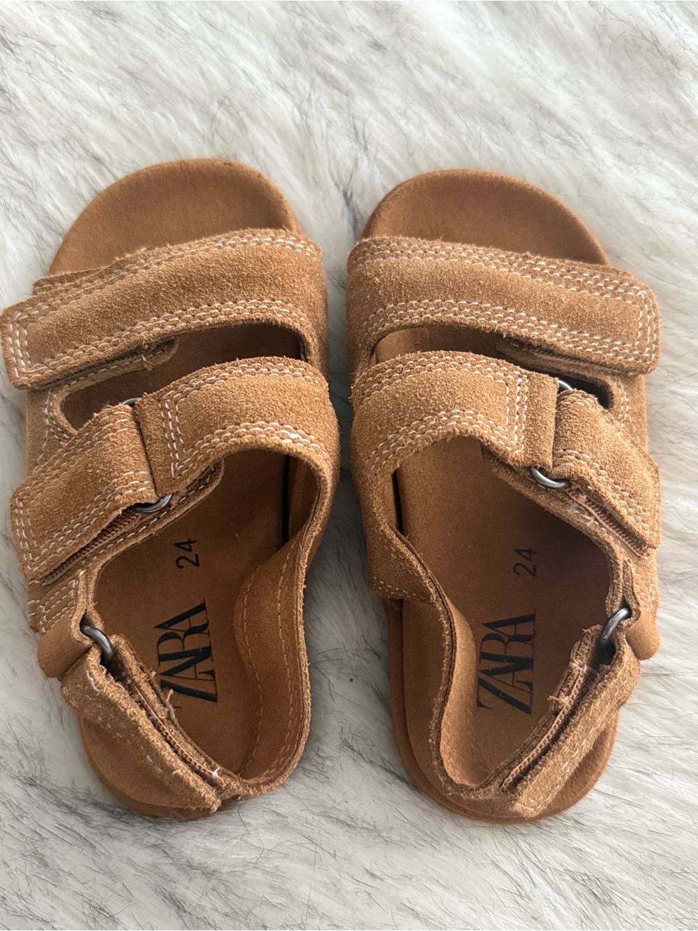 Zara Kids Brown Suede Double Velcro Sandals